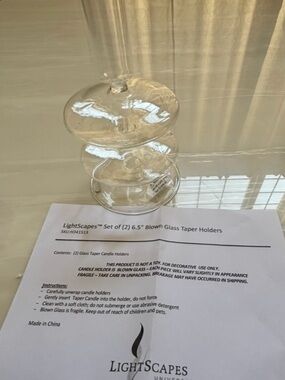 Clear Blown Glass Taper Candle Holders - Set of 2